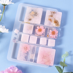 Квадрат Силиконовые формы для кабошонов своими руками, формы для литья смолы, для уф-смолы, изготовление ювелирных изделий из эпоксидной смолы, квадратный узор, 190x130x8.5 мм, внутренний диаметр: 10~50.5~10~50.5 мм