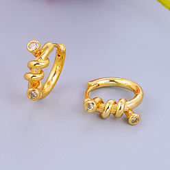Золотой Латунные серьги-кольца из прозрачного кубического циркония, твист, золотые, 20x4 мм