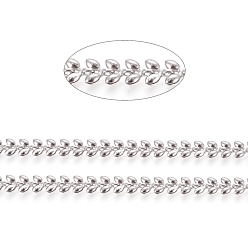 Platinum Brass Handmade Cobs Chains, Link Chains, with Spool, Long-Lasting Plated, Unwelded, Leaf, Platinum, 6x5x2mm, about 32.8 Feet(10m)/roll