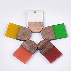 Mixed Color Resin & Walnut Wood Pendants, U Shape, Mixed Color, 32x19.5x3.5~4.5mm, Hole: 2mm