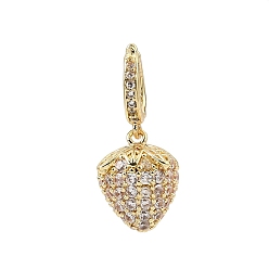 Clear Brass Micro Pave Cubic Zirconia Pendants, Strawberry Charms, Golden, Clear, 21mm, Hole: 5.5x4mm