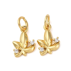 Настоящее золото 18K Латунные микропаве прозрачные кубические циркониевые подвески, лист прелести, с целью перехода в кольце, долговечный, без кадмия и без свинца, стойки покрытие, реальный 18 k позолоченный, 12x8x2 мм, отверстие : 3 мм