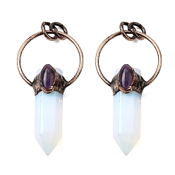 Опал Большие подвески с опалитом и заостренной пулей, с латунным кольцом, Красная медь, 52.5~55x27~29x14~15.5 мм, отверстие : 6 мм
