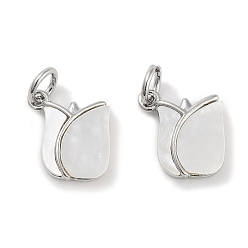 Платина Подвески из латуни из натуральной ракушки с розами и прыгающими кольцами, платина, 12x10x2.5 мм, отверстие : 3 мм