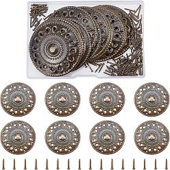 Antik Bronze Eckschutzecken aus Eisen, mit schrauben, für möbel schmuckschatulle dekoration, Flachrund, Antik Bronze, Flachrund: 51.7x1.3 mm, Loch: 2.6 mm und 1.4 mm, Schraube 1: 14x5.5 mm, 1 pc, Schraube 2: 16x2.5 mm, 1 pc, Schraube 3: 10.5x2.3 mm, 20sets / box
