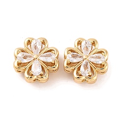 Настоящее золото 18K Латунные микропаве из прозрачного кубического циркония, без кадмия, без никеля и без свинца, клевер, реальный 18 k позолоченный, 13x13x8 мм, отверстие : 1.8 мм