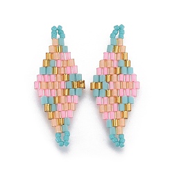 Легкий Лосось Японский бисер miyuki & toho ручной работы ссылки, Ткацкий станок, ромб, светлый померанцевый, 32.5~33x12.6~13x1.7~1.8 мм, отверстие : 1.2~1.4 мм