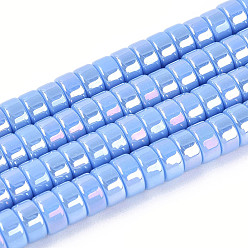 Васильковый Нити из непрозрачных стеклянных бусин с цветным покрытием AB, плоско-круглые, васильковый, 6~6.5x3 мм, отверстие : 1~1.2 мм, около 111~119 шт / нитка, 14.17~15.16'' (36~38.5 см)