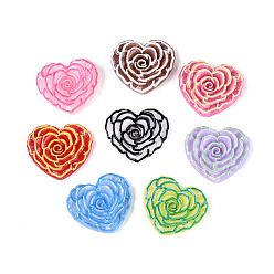 (52) Непрозрачная лаванда Печатные кабошоны из непрозрачной смолы, трехмерный цветок и сердце, с блеском порошок, разноцветные, 16.5x18x5 мм