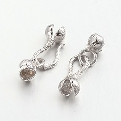 Platinum Brass Hook and S-Hook Clasps, Flower, Lead Free & Cadmium Free, Platinum, 28x7x6mm, 3.5mm Inner Diameter