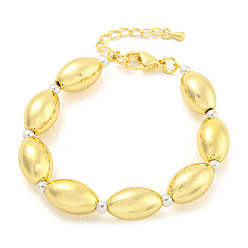 Настоящее золото 18K Овальные браслеты из латуни и АБС-пластика с искусственным жемчугом и бисером для женщин, без кадмия и без свинца, долговечный, реальный 18 k позолоченный, 7-3/8 дюйм (18.6 см)