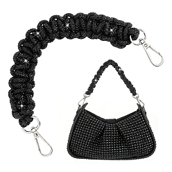 Jet 1Pc Rhinestone Braided Cord Bag Handles, with Metal Swivel Clasps, Platinum, Jet, 317mm