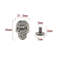 Platinum Zinc Alloy Decorative Buttons, Skull, Platinum, 4.6x3.15cm