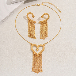 Золотой Элегантный комплект украшений с кисточками в форме сердца из цинкового сплава для женщин, серьги и колье, золотые