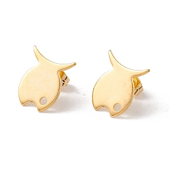 Real 24K Gold Plated 201 Stainless Steel Stud Earring Findings with Hole, 304 Stainless Steel Pins and Ear Nuts, Fish, Real 24K Gold Plated, 15x12.5mm, Hole: 1.8mm, Pin: 0.8mm
