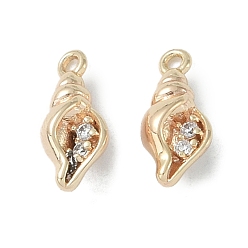 Shell Shape Украшения из коллекции океана, латунь с кубическими цирконами, без кадмия, без никеля и без свинца, реальный 18 k позолоченный, формы раковины, 11.5x5x4 мм, отверстие : 1.2 мм