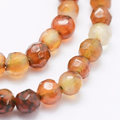 Chocolate Natural Agate Beads Strands, Dyed & Heated, Round, Faceted, Chocolate, 4mm, Hole: 0.5mm, about 92pcs/strand, 14.57 inch(37cm)