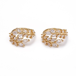 Golden Adjustable Brass Micro Pave Clear Cubic Zirconia Cuff Rings, Open Rings, Long-Lasting Plated, Leaf, Golden, Size 7, 17mm