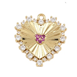 Настоящее золото 18K Латунные микро проложить кубического циркония подвески, сердце прелести, стойки покрытие, долговечный, без кадмия и без свинца, реальный 18 k позолоченный, 20x19x3 мм, отверстие : 1.4 мм