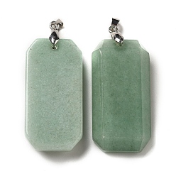 Green Aventurine Natural Green Aventurine Pendants, Faceted Rectangle Charms, with Platinum Plated Brass Snap on Bails, Lead Free & Cadmium Free, 40~41x20~21x6~9mm, Hole: 4.3x3.8mm
