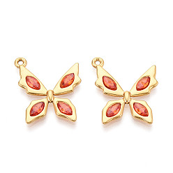 Коралловый 304 подвески из нержавеющей стали с кубическим цирконием, бабочка, ионное покрытие (ip), реальный 18 k позолоченный, коралл, 24x21x2.1 мм, отверстие : 1.2 мм