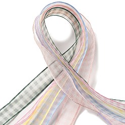 Couleur Mélangete Ensembles de rubans tartan en polyester et nylon, pour la fabrication de nœuds papillon, emballage cadeau, couleur mixte, 3/8 pouces (9~11 mm), environ 5.00 yards (4.57m)/sac
