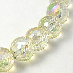 Бледно-Золотистый Гальванические стеклянные бусины, с покрытием цвета радуги, граненые, круглые, бледно золотарник, 11x8 мм, отверстие : 1 мм