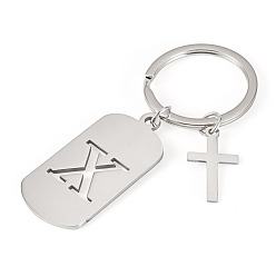 Letter X 1Porte-clés en acier inoxydable, avec porte-clés fendus, rectangle, couleur inox, lettre x, 72mm
