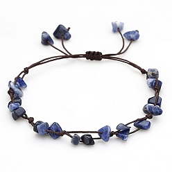 Содалитовое Натуральный содалита плетеный браслеты из бисера, чип, 6-1/4~10-1/4 дюйм (16~26 см)