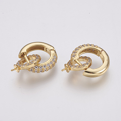 Golden Brass Micro Pave Cubic Zirconia Huggie Hoop Earring Findings, Clear, Golden, 23.5x10x16mm, Pin: 0.7~1.2mm