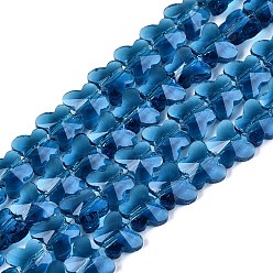 Steel Blue Transparent Glass Beads Strands, Butterfly, Faceted, Steel Blue, 6x8x4~4.5mm, Hole: 0.9~1mm, about 97~102pcs/strand, 22.64~24.61 inch(57.5~62.5cm)