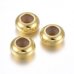 Золотой 201 из нержавеющей стали бусы, с резиной внутри, ползунки, рондель, золотые, 9x4.5 мм, отверстие : 4.5 мм, резиновое отверстие: 2.2 мм