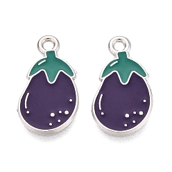 Platino Colgantes de la aleación del esmalte, Amuletos de berenjena, Platino, 18x10x1.5 mm, agujero: 1.5~1.6 mm