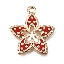 Red Alloy with Enamel Pendants, Flower Charms, Rack Plating, Golden, Red, 19.5x18x1.5mm, Hole: 1.6mm