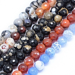 Mixed Color Faceted Natural Agate Beads Strands, Round, Mixed Color, 8mm, Hole: 1.2mm, about 48pcs/strand, 15 inch(38cm)