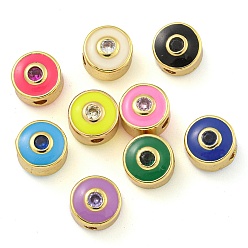(52) Непрозрачная лаванда Стойки обшивки латунь микро проложить кубического циркония бусы, с эмалью, без кадмия и без свинца, долговечный, реальный 18 k позолоченный, плоские круглые с сглаза, разноцветные, 7.5x6 мм, отверстие : 1.8 мм