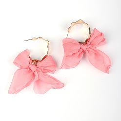 Pink Висячие серьги-гвоздики из латуни и ткани, бантом, золотые, розовые, 50 мм
