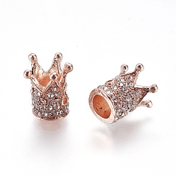 Розовое Золото Цинком сплава шариков Rhinestone, корона, кристалл, розовое золото , 12x8.5 мм, отверстие : 0.7 мм