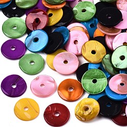 Mixed Color Spray Painted Natural Freshwater Shell Beads, Heishi Beads, Disc/Flat Round, Mixed Color, 15x2mm, Hole: 2.5mm