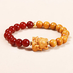 Красный Агат Браслеты из натуральных круглых бусин сердолика, лиса, внутренний диаметр: 2-1/8 дюйм (5.5 см)
