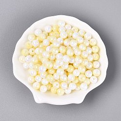 Light Goldenrod Yellow Electroplate Two Tone Opaque Plastic Beads, Round, Light Goldenrod Yellow, 8mm, Hole: 1.8mm, about 2083pcs/500g
