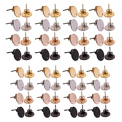 Mixed Color 32Pcs 8 Styles PVD Vacuum Plating 304 Stainless Steel Stud Earring Findings, with Loop and Flat Plate, Ear Nuts/Earring Backs, Flat Round, Mixed Color, 4pcs/style
