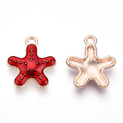 Fuego Ladrillo Colgantes de la aleación del esmalte, la luz de oro, estrella de mar / estrellas de mar, ladrillo refractario, 16x14x3 mm, agujero: 1.5 mm