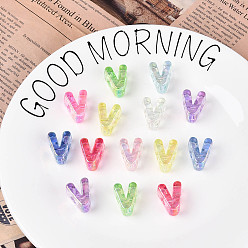 Letter V УФ-покрытие прозрачные акриловые европейские бусины, бусины с большим отверстием, разноцветные, Буква V, 20.5x17x13.5 мм, отверстие : 6 мм