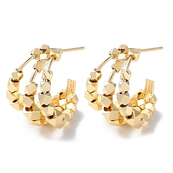 Real 18K Gold Plated Brass Polygon Beaded Stud Earrings, Split Earrings, Real 18K Gold Plated, 21.5x16.5mm