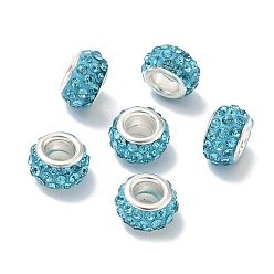 Аквамарин Горный хрусталь из полимерной глины европейские бусины с большим отверстием, рондель, аквамарин, 11~12x7~7.5 мм, отверстие : 5 мм