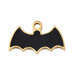Bat Тема Хэллоуина 304 подвески из нержавеющей стали, с эмалью, золотые, летучая мышь, 10x16.5x1.5 мм, отверстие : 1.6 мм