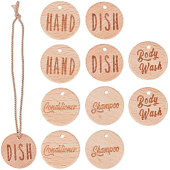 BurlyWood 4juegos 2 estilos etiqueta colgante plana redonda de madera para gel de ducha, con cuerda de yute, burlywood, 29.5x3 mm