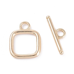 Real 14K Gold Plated Rack Plating Brass Toggle Clasps, Long-Lasting Plated, Square with Bar, Real 14K Gold Plated, Square: 17.5x13.5x1.5mm, Hole: 3mm, Bar: 6x19x1.5mm, Hole: 3mm