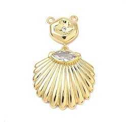 Настоящее золото 18K Кулон из циркония, подвески в форме ракушек, стойки покрытие, долговечный, без свинца и без кадмия, реальный 18 k позолоченный, 40x25x4 мм, отверстие : 1.5 мм
